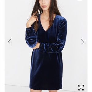 Madewell Velvet Navy balloon sleeve dress NWT sm